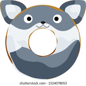 Cute wolf donut isolated on white vector illustration. Cute cartoon character.