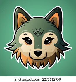 Cute wolf face logo design in cartoon style baby wild animal
