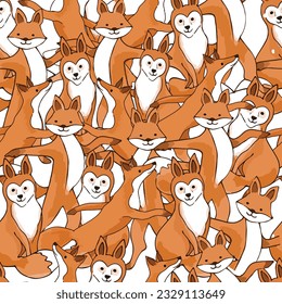 Cute wolf fox animal seamless pattern