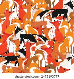 Cute wolf fox cartoon seamless pattern