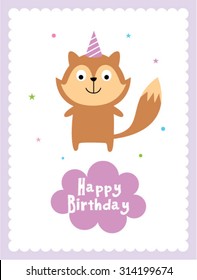 cute wolf happy birthday card