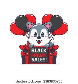 un lobo lindo feliz en la venta del viernes negro ilustración vectorial