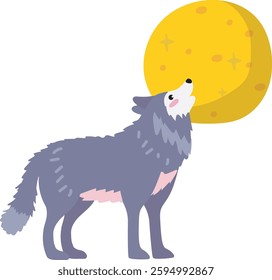 Cute wolf howling and the moon