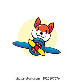 Cute wolf illustration design on a plane