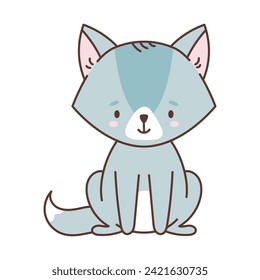 Lobo lindo al estilo kawaii. Animales bonitos al estilo kawaii. Dibujos para niños. Ilustración vectorial aislada