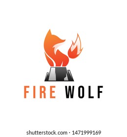 cute wolf logo template stand on peak