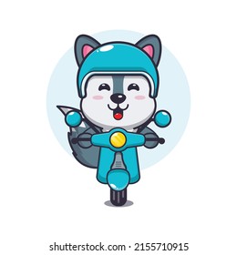 cute wolf mascot cartoon character ride on scooter