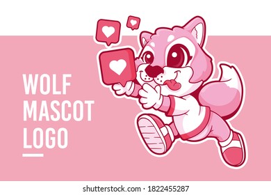 cute wolf mascot logo vector template