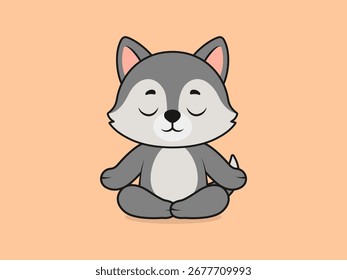 Pose linda de la meditación del lobo – ilustración plana de la historieta del Vector de un personaje del lobo.