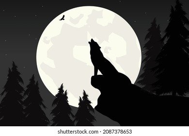 cute wolf and moon silhouette graphic