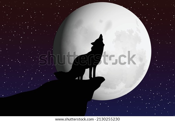 cute wolf and moon
silhouette illustration