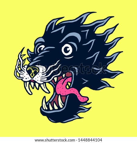 Cute Wolf Old School Tattoo Vector