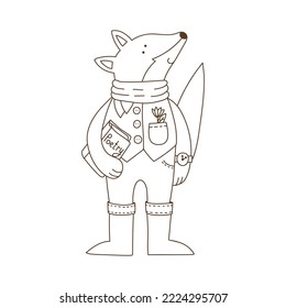 Carácter de vector de contorno de lobo corto para ilustración de vector de página de color