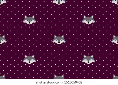 Cute wolf pattern the polka dot background  Seamless 
vector illustration 