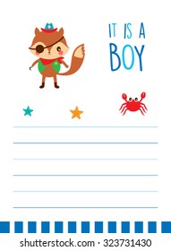 cute wolf pirate it is a boy announcement card