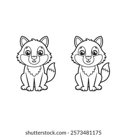 A cute wolf with a playful expression, outlined in black, drawn as an outline sketch, only black lines, no colors, simple and clean for a children's coloring book.