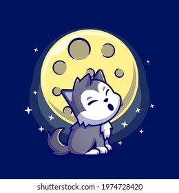 Cute Wolf Roar Moon Cartoon Vector Stock Vector (Royalty Free ...