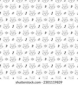 Cute wolf Seamless pattern. Cartoon Animals in forest background. Vector illustration.