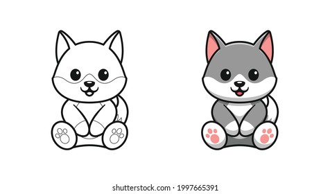 Cute wolf is sitting cartoon coloring pages for kids