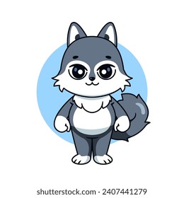 Cute Wolf Standing Cartoon Vector Illustration. Isolated Premium Vector