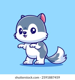 Cute Wolf Standing Cartoon Vector Icon Illustration. Animal Nature Icon Concept Isolated Premium Vector. Flat Cartoon Style