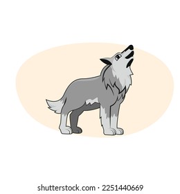 cute wolf standing howling. Vector illustration.