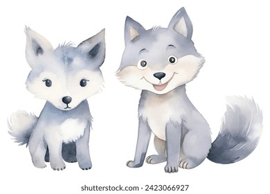 ilustración vectorial de la acuarela del lobo lindo 