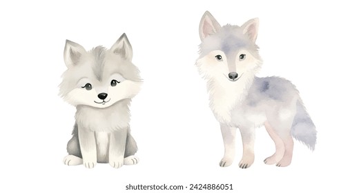 cute wolf watercolor vector illustration