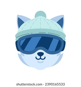 süßer Wolf mit Brille und Wintermütze, Vektorgrafik einzeln auf weißem Hintergrund