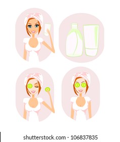 Cute woman applying moisturizer vector illustration