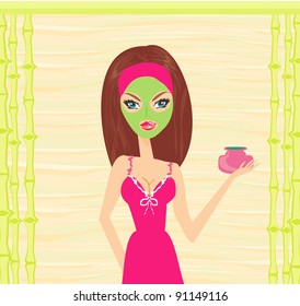 Cute woman applying moisturizer .vector illustration