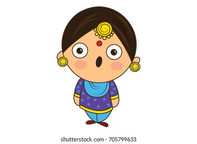 Cute Woman Character Amazed. vector Illustration. Isolated on white background.