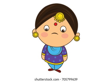 Cute Woman Character Sad. vector Illustration. Isolated on white background.