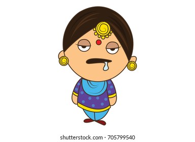 Cute Woman Character Tired. vector Illustration. Isolated on white background.