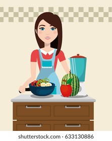 cute woman cooking in the kitchen