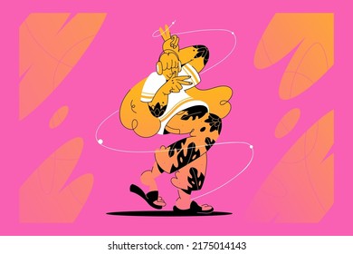 Cute woman dancer in action in studio