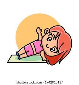 Cute woman doing morning fitness sport workout cartoon illustration