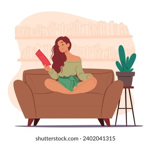 Cute Woman Engrossed In Reading Books, Her Eyes Captivated By The Pages, Character Exuding An Aura Of Intellectual Curiosity And Passion For Expanding Her Knowledge. Cartoon People Vector Illustration