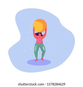 Cute woman exercising at home.Flat vector illustration. stock illustration