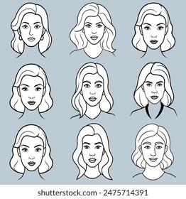 Arte de la cara de la mujer linda, dibujo del Vector de la dama asombrosa, Ilustración vectorial de la mujer joven