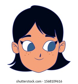 cute woman face icon over white background, vector illustration