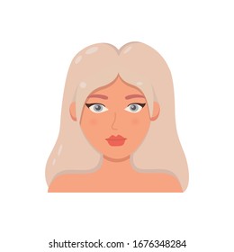 Cute Woman Face illustration. Woman's avatar in cartoon style. 