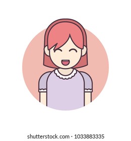 Cute Woman Flat Avatars Icon Red Funny Vector Illustration