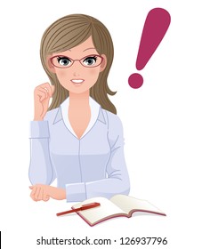 Cute woman getting inspiration with exclamation mark.Gradient,Blending tool used.
