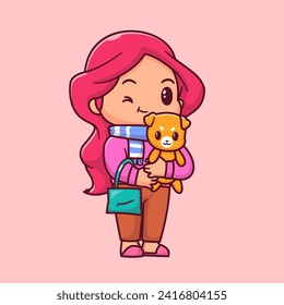 Cute Woman Holding Dog and Bag Cartoon Vector Icon
Illustration. People Animal Icon Concept Isolated Premium
Vector. Flat Cartoon Style