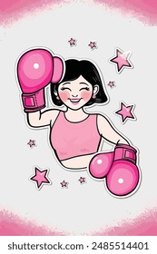 cute woman illustration, wearing Boxing Gloves