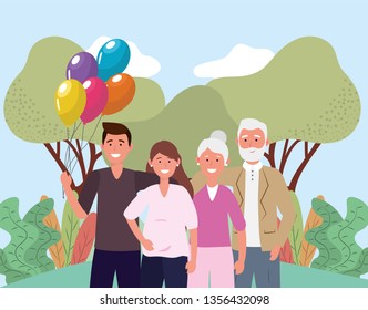 cute woman and man couple with parents