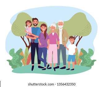 cute woman and man with their kids and parents
