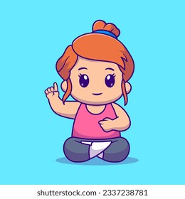 Cute Woman Meditation Yoga Cartoon Vector Icon Illustration. People Sport Icon Concept Isolated Premium Vector. Flat Cartoon Style