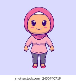 Cute Woman Moslem Standing Cartoon Vector Icon Illustration. People Holiday Icon Concept Isolated Premium Vector. Flat Cartoon Style